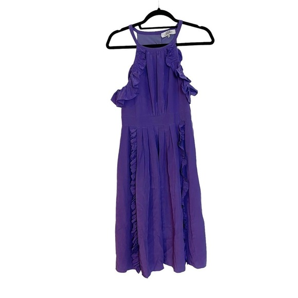 TIBI 100% Silk Purple Knee Length Racer Back Pleated Dress Size 6 - Picture 9 of 15